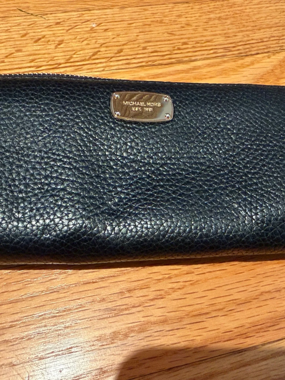 Michael Kors Black Pebbled Leather Zip Wallet with Gold Plate